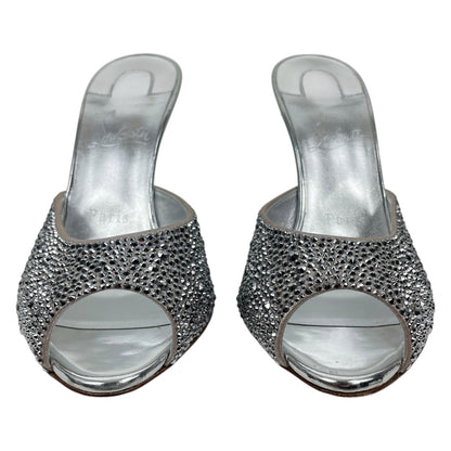 Christian Louboutin Me Dolly Strass 100mm Crystal Mules Silver Size 38