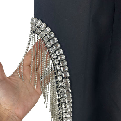 Cinq a Sept Strapless Rhinestone Fringed Sammy Midi Dress Black Size 6