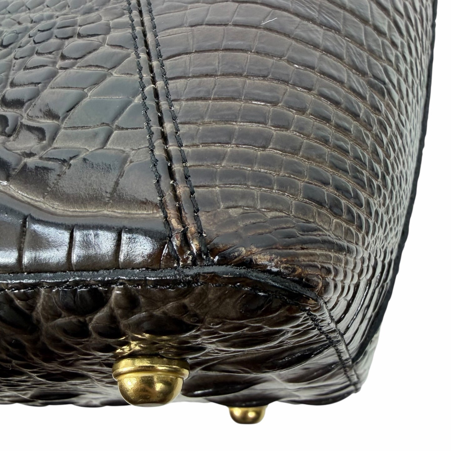 Brahmin Melbourne Shopper Tote Bag Brown Croc Embossed Leather