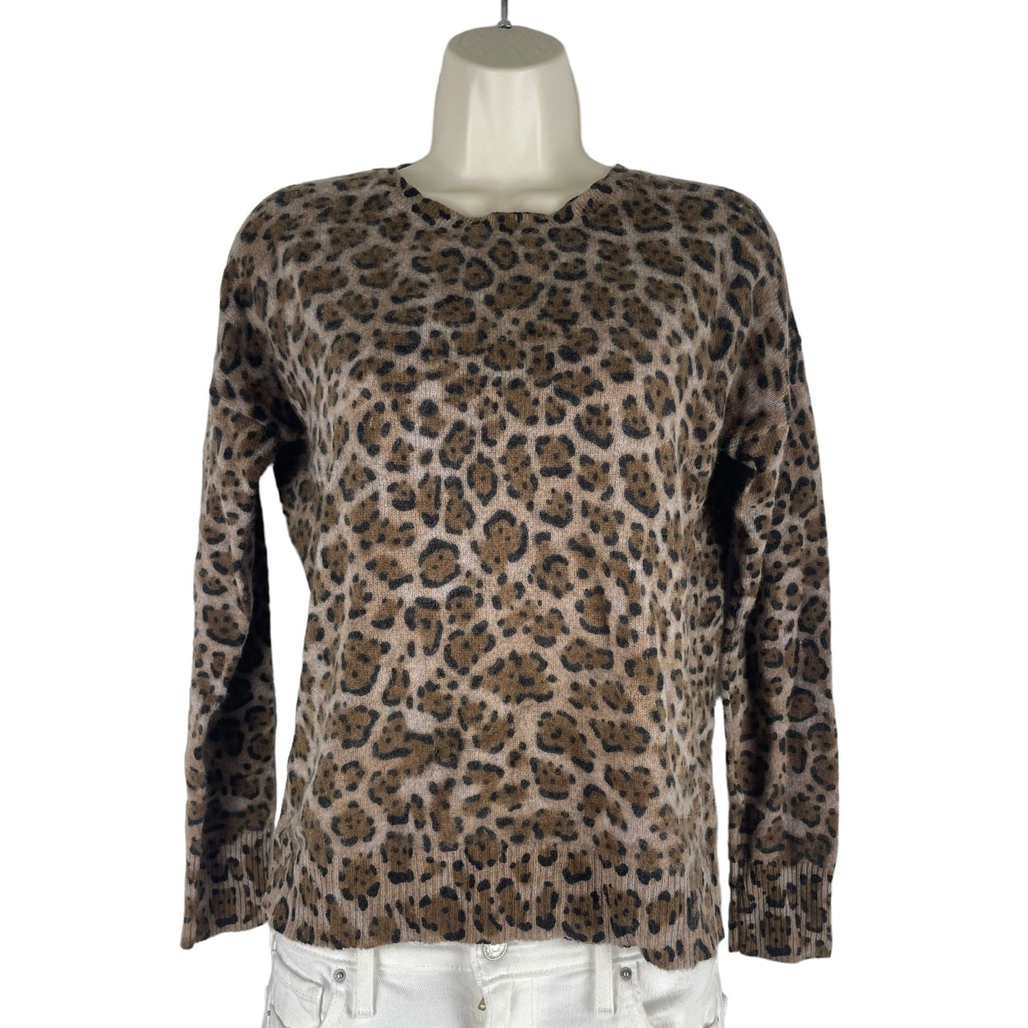 Joan Vass Cashmere Animal Printed Crewneck Sweater Soft Size S