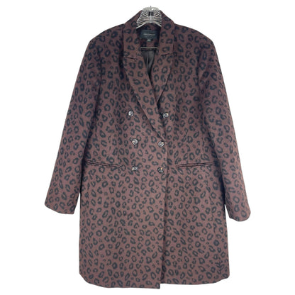 Ann Taylor Wool Blend Chesterfield Coat Brown Cheetah Print Size XL