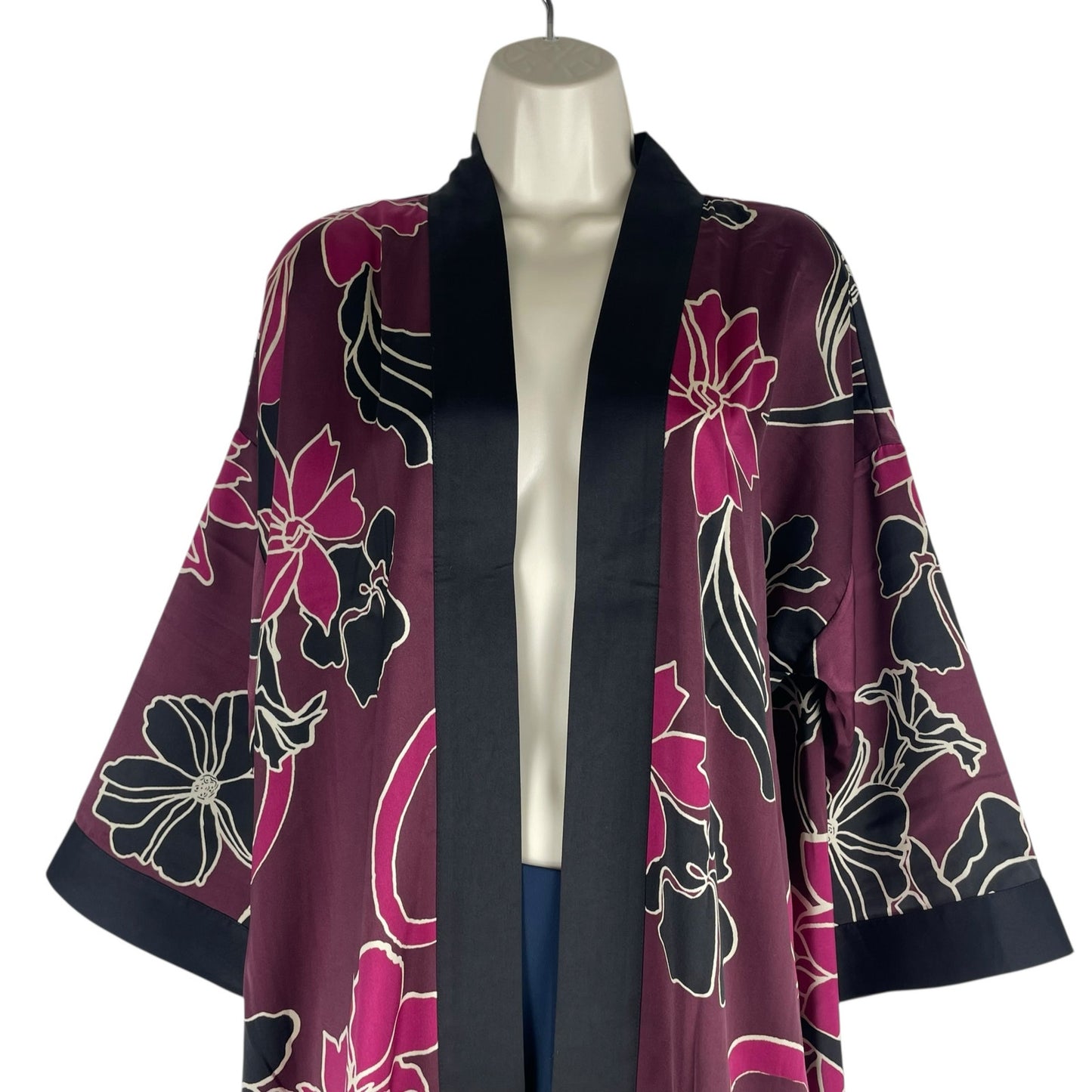 Chico's Travelers Floral Printed Kimono Jacket Deep Chianti Size L/XL