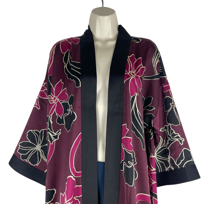 Chico's Travelers Floral Printed Kimono Jacket Deep Chianti Size L/XL