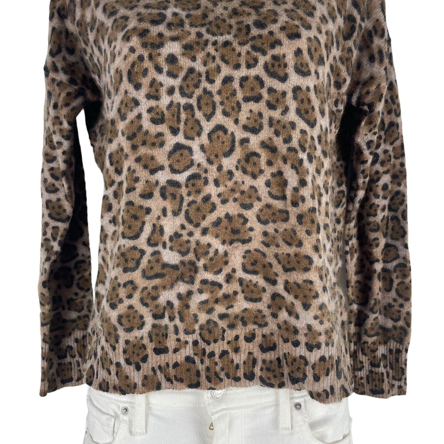 Joan Vass Cashmere Animal Printed Crewneck Sweater Soft Size S