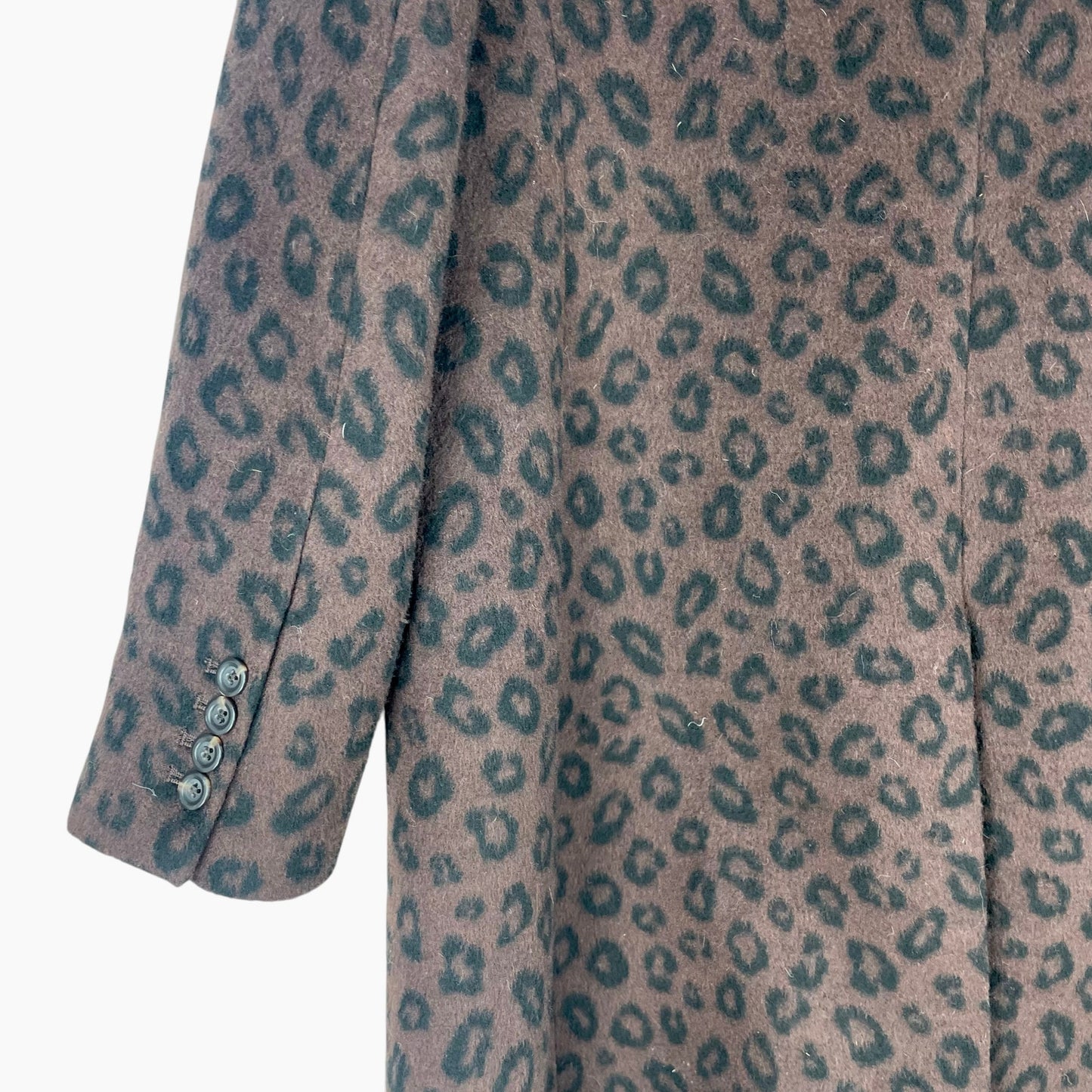 Ann Taylor Wool Blend Chesterfield Coat Brown Cheetah Print Size XL