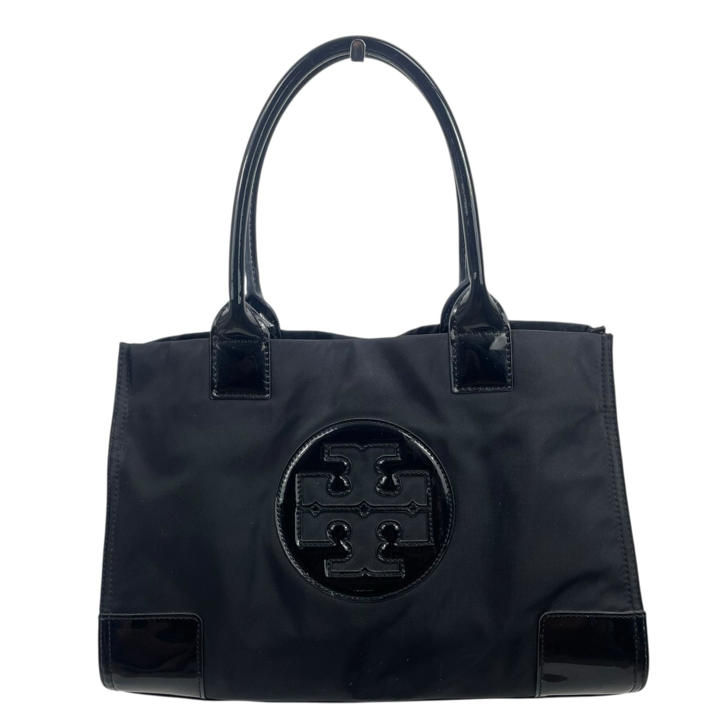 Tory Burch Black Small Ella Tote Bag Patent Leather Nylon Shoulder Bag