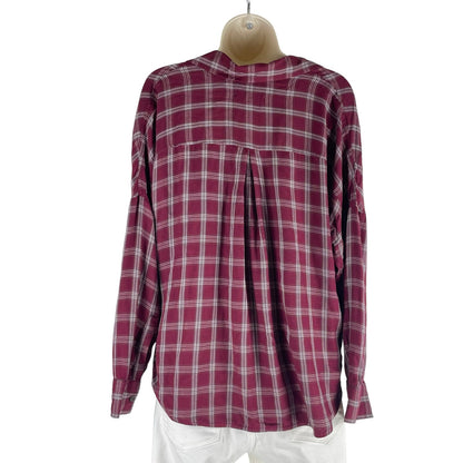 Lou & Grey for LOFT Plaid Long Sleeve Faux Wrap Top Dark Red Size S