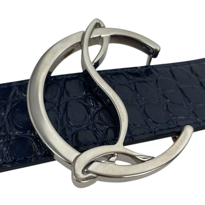 Christian Louboutin CL Logo Crocodile Reversible Leather Belt Blue Size 85/34