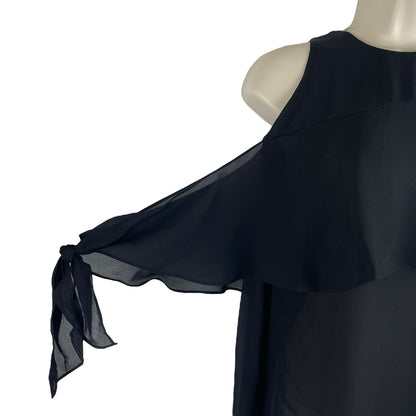 Ramy Brook Penelope Silk Cold Shoulder Tie Sleeve Top Black Size M