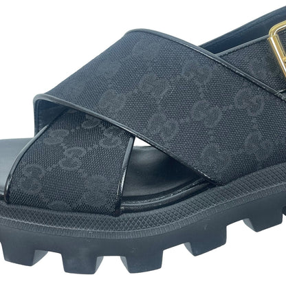 Gucci GG Supreme Lug Sole Sandals Canvas Slingback Black Size 41.5