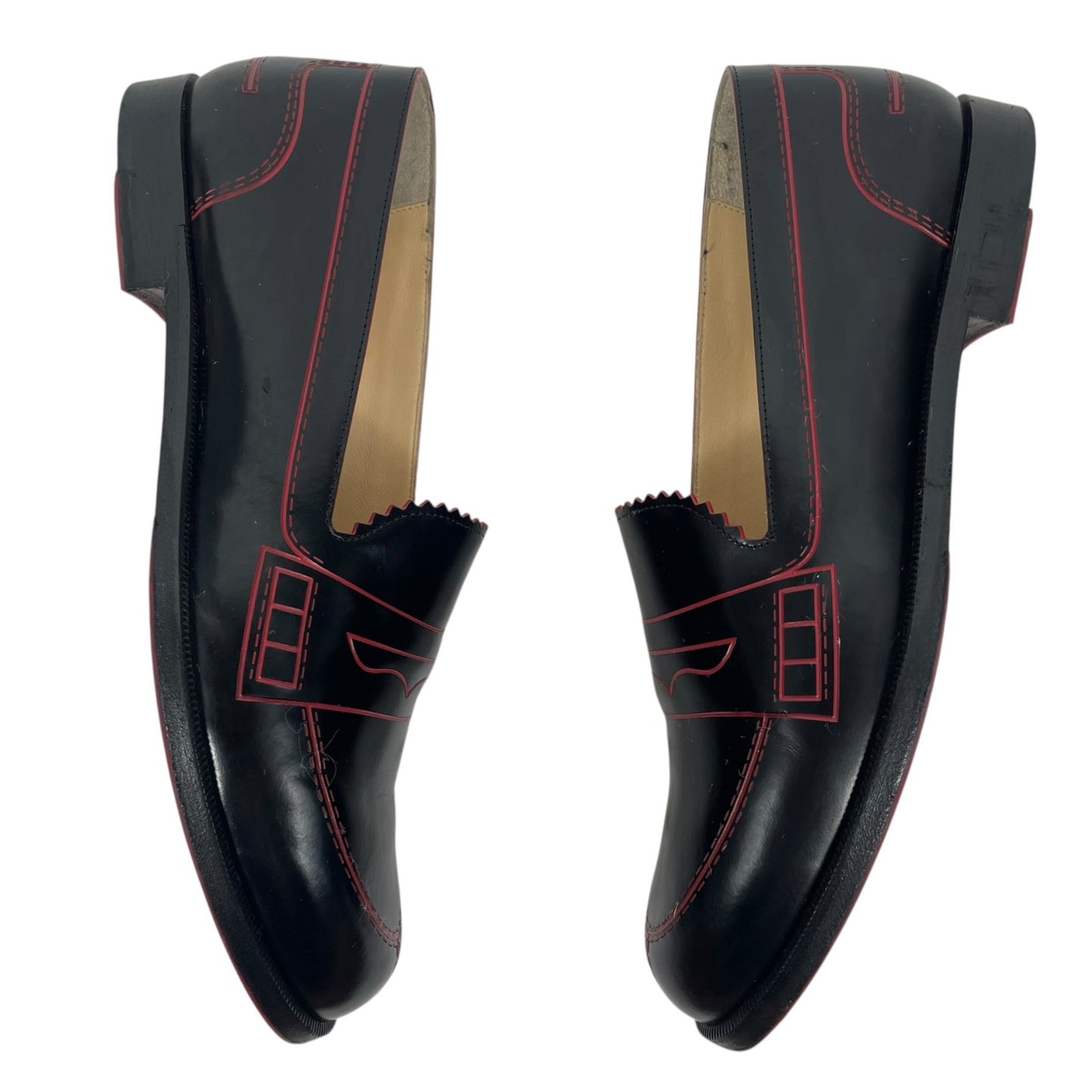 Christian Louboutin Mocalaureat Leather Penny Loafer Black Red Size 36