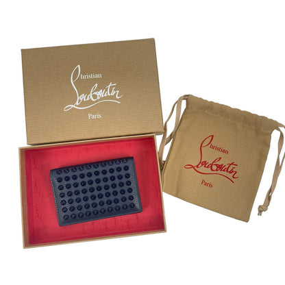 Christian Louboutin Sifnos Spike Leather Bifold Card Holder Wallet Navy