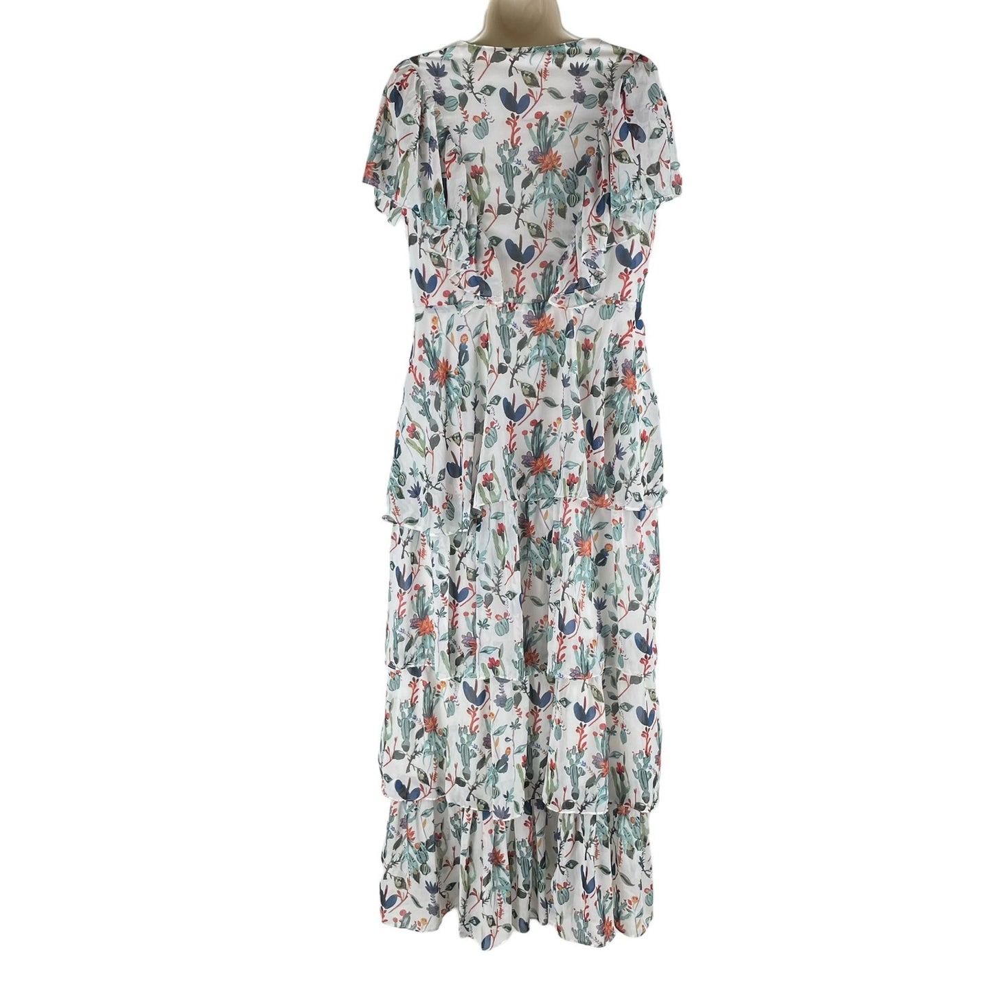 Walter Baker Sandra Cactus Bloom Ruffle Lace Up Maxi Dress Size 8