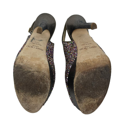 Jimmy Choo 145mm Platform Glitter Slingback Pumps Rainbow Size 39.5