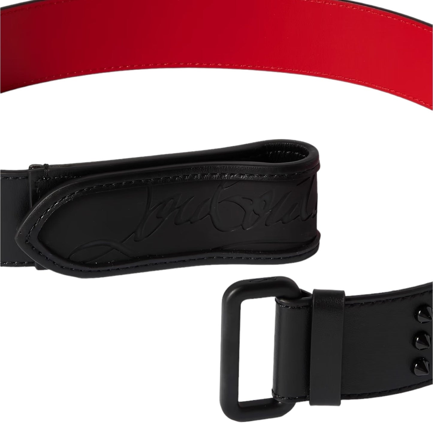 Christian Louboutin Loubi Spike Logo Leather Belt Black Men Size 105/42