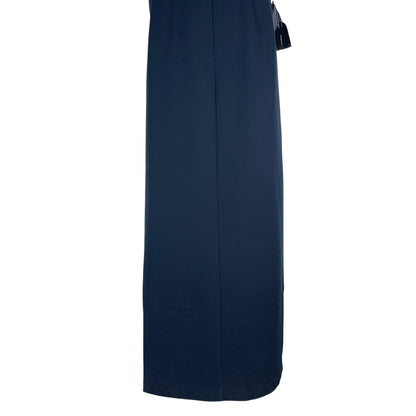 Kay Unger Garbo Gathered Column Gown Short Sleeve Carbon Blue Size 8