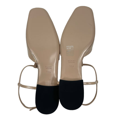 Gucci Double GG T Strap Patent Leather Ballet Flat Skin Rose Size 39.5