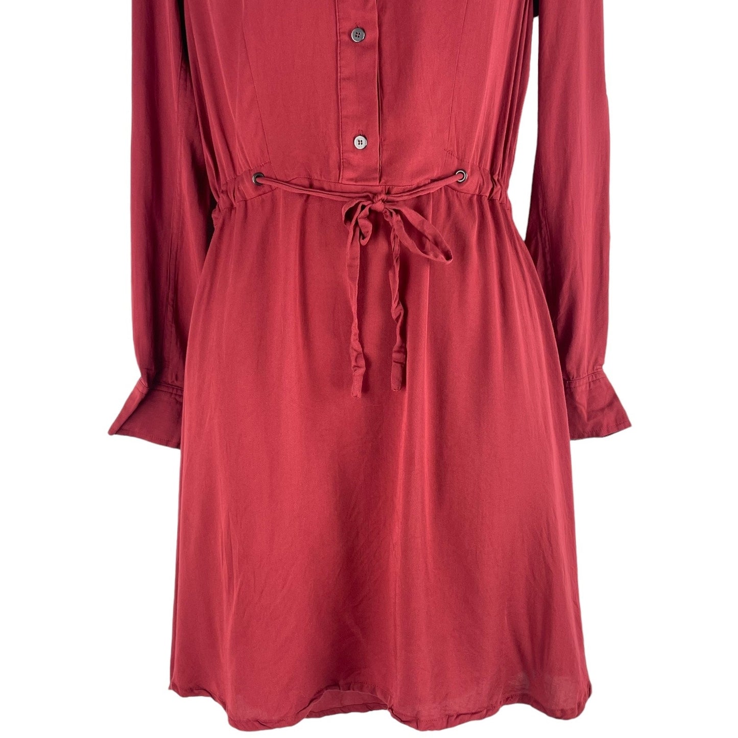 All Saints Sanko Drawstring Tie Mini Shirt Dress Crimson Orange Size 2