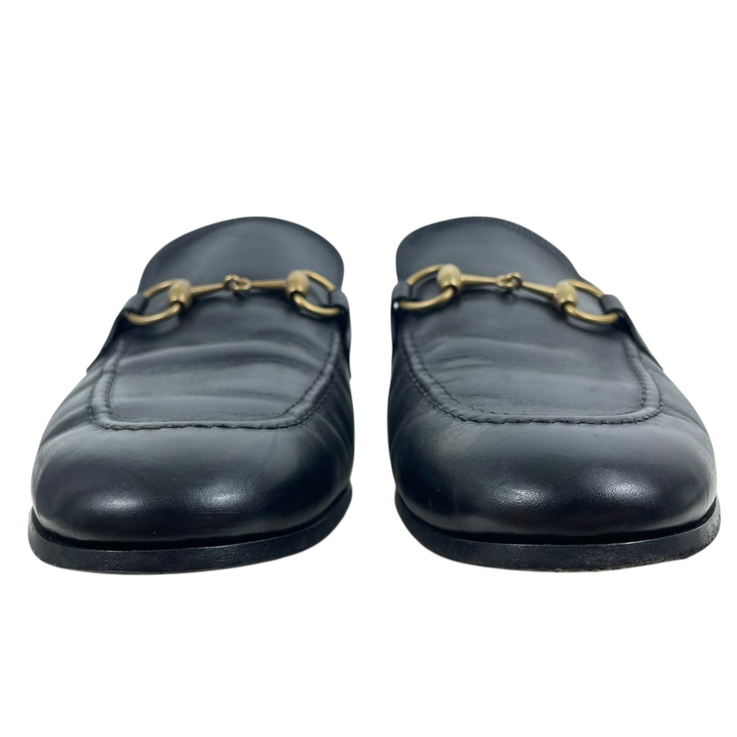 Gucci Jordaan Loafers Black Leather Gold Horsebit Men Size 8.5/ 9