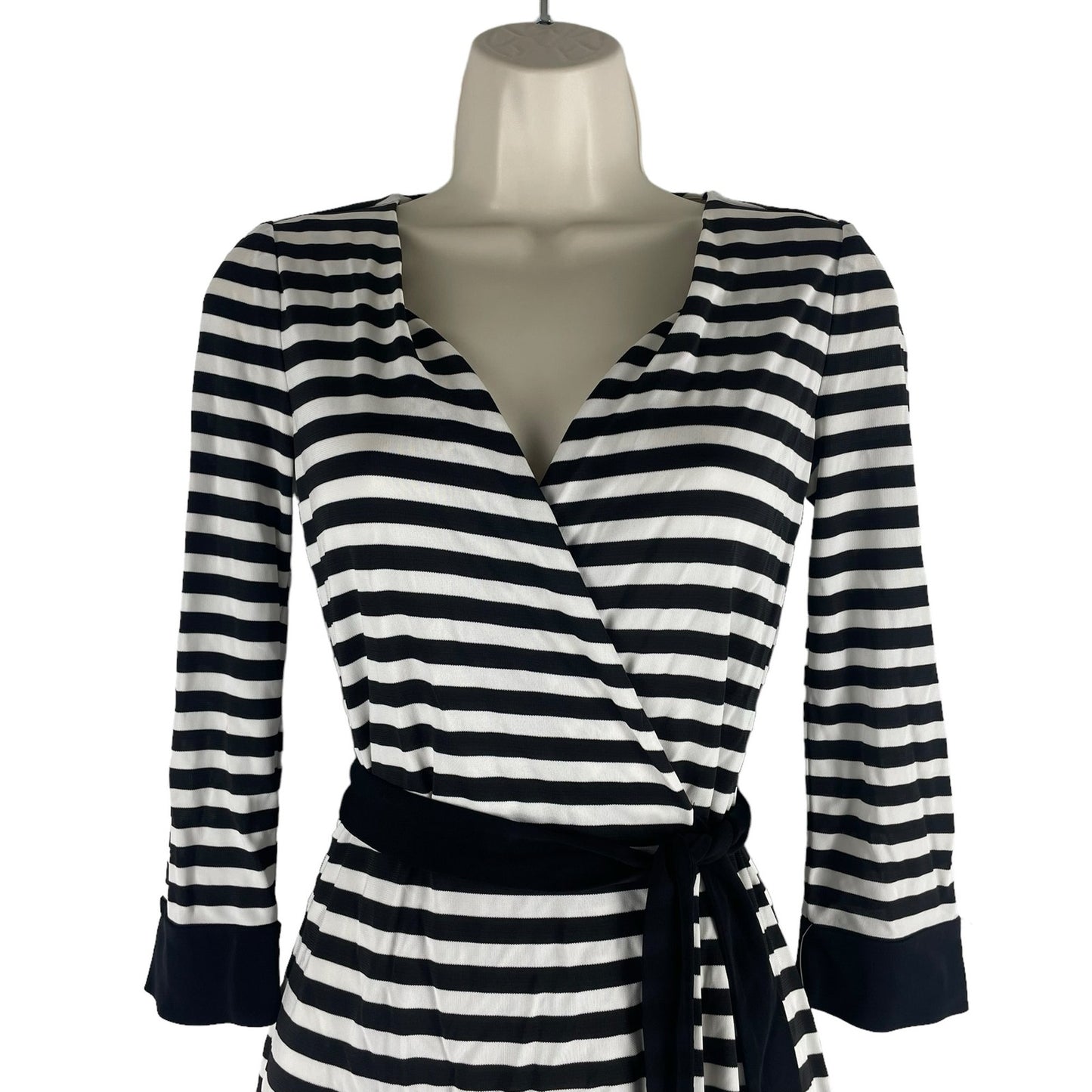 Diane Von Furstenberg New Julian Two Striped Wrap Dress Black White Size 0