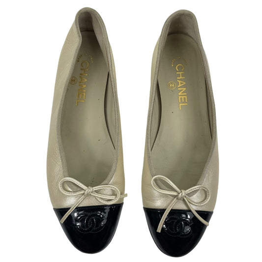 Chanel Cap Toe CC Logo Bow Ballet Flats Patent Leather Black Size 39