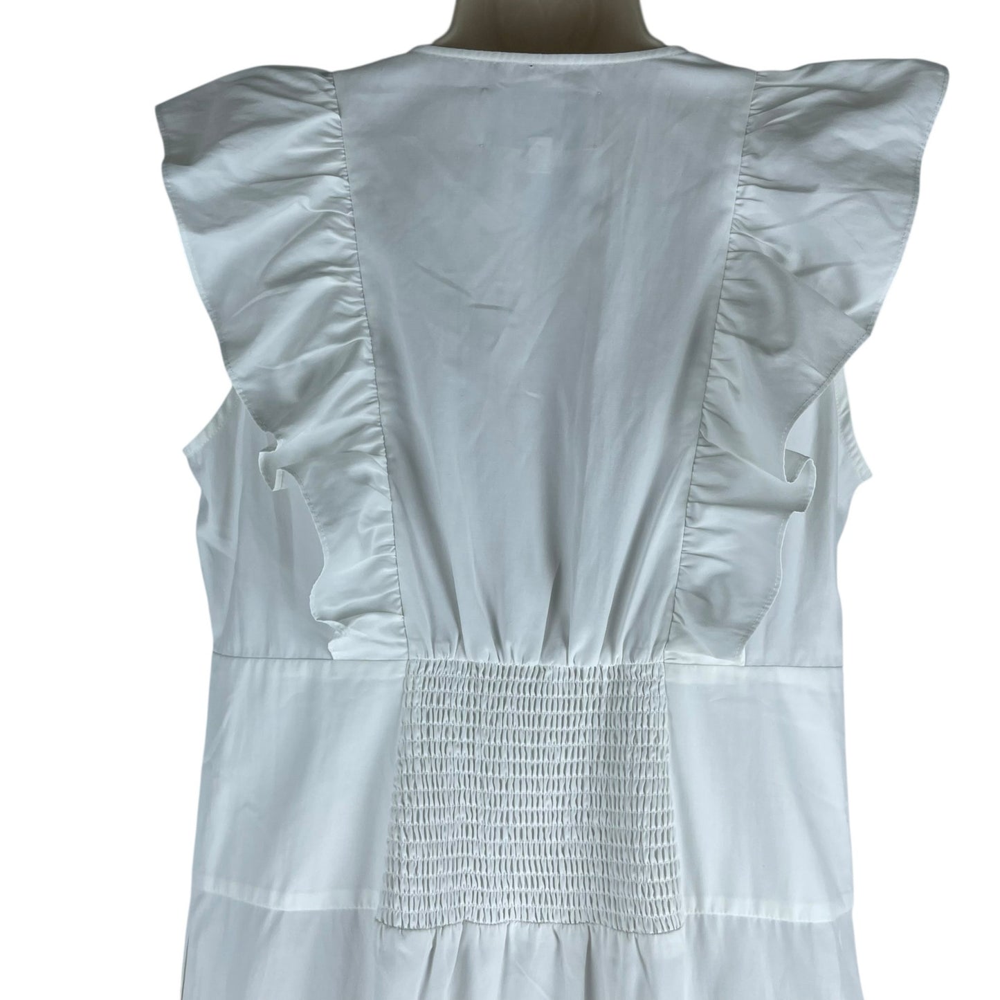 Brochu Walker The Aurora Ruffle Midi Dress Pockets Cotton White Size L
