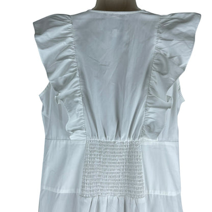 Brochu Walker The Aurora Ruffle Midi Dress Pockets Cotton White Size L