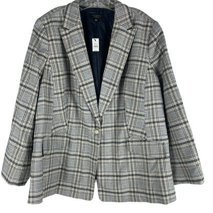 Talbots Long Blazer Jacket Foliage Plaid Navy Beige Size 20WP