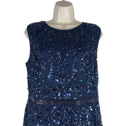 Mac Duggal Sequin Sleeveless Midi Dress 93767 Midnight Blue Size 12