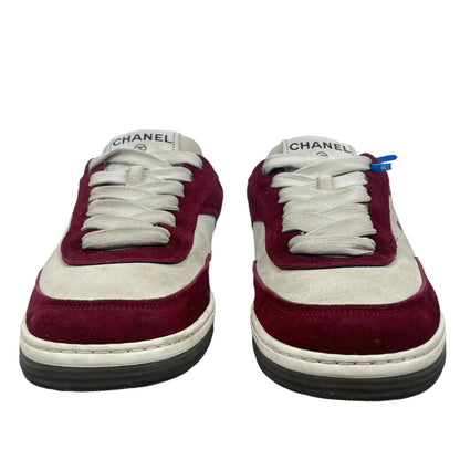 Chanel CC Logo Suede Kidskin Lace Up Sneakers Burgundy 2023 Size 36.5