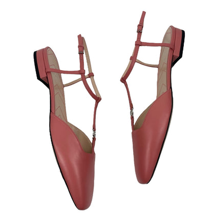 Gucci Double GG T Strap Patent Leather Ballet Flat Pink Size 39.5