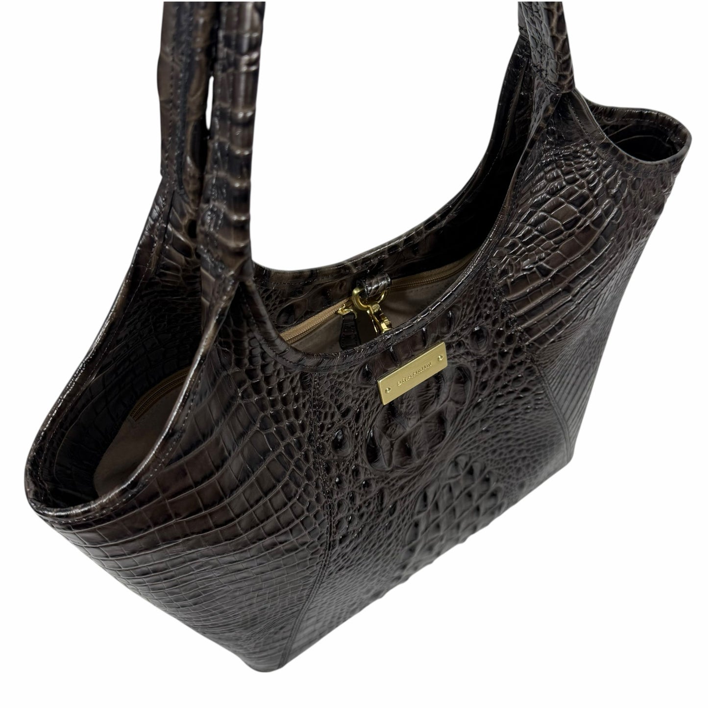 Brahmin Melbourne Shopper Tote Bag Brown Croc Embossed Leather