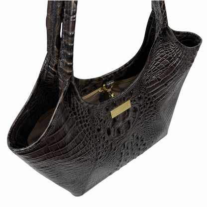 Brahmin Melbourne Shopper Tote Bag Brown Croc Embossed Leather