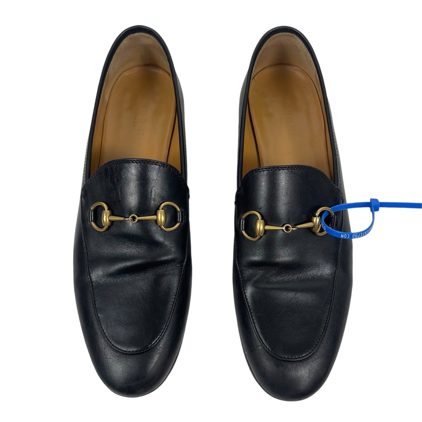 Gucci Jordaan Black Leather Loafers Horsebit Round Toe Flat Size 38.5