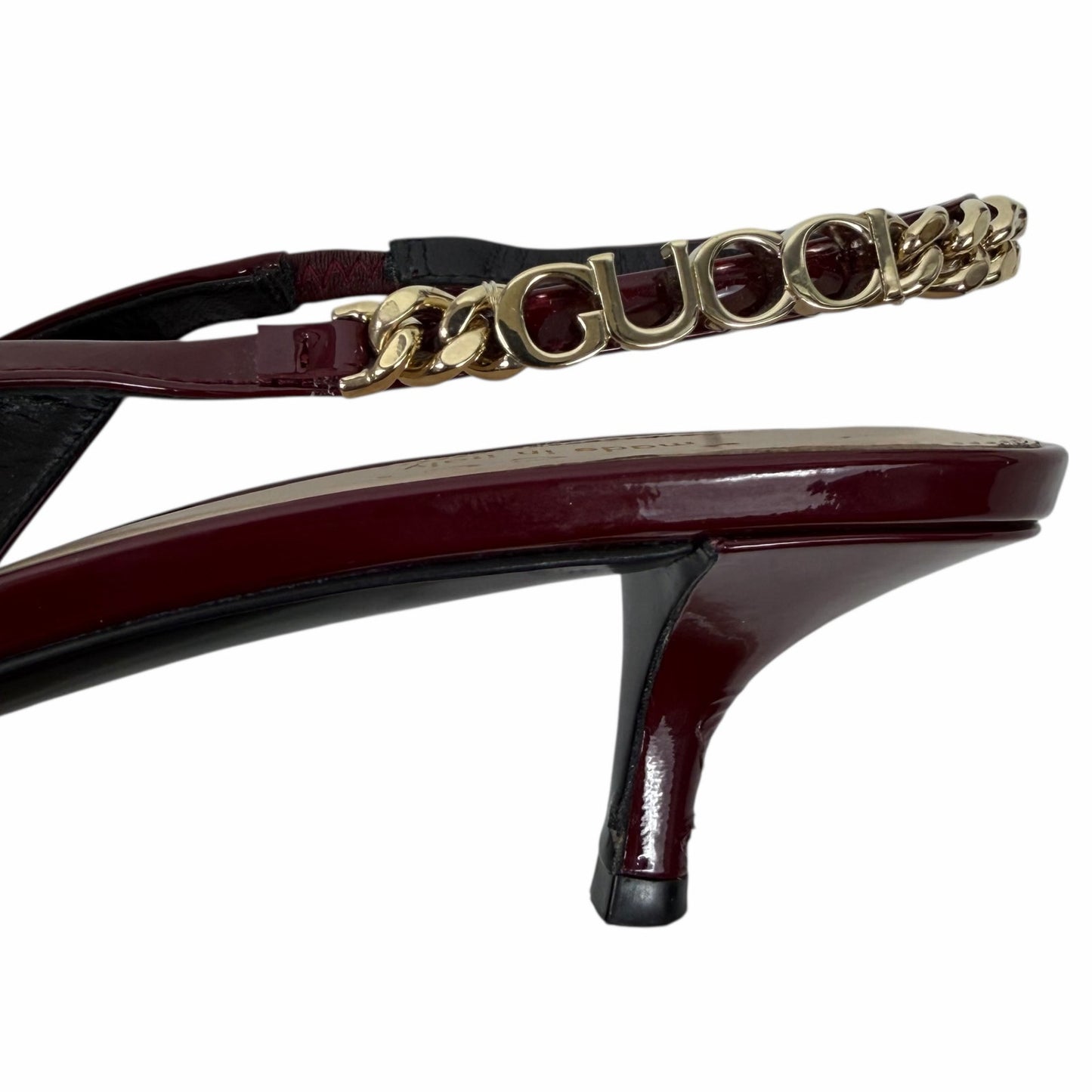 Gucci Signoria 45mm Patent Leather Slingback Pump Kitten Heel Red Size 37