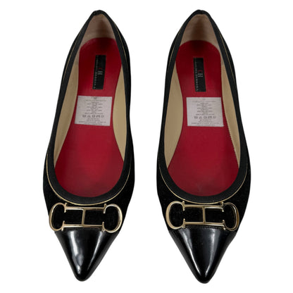 Carolina Herrera Initials Insignia Logo Cap Toe Suede Flats Black Size 36