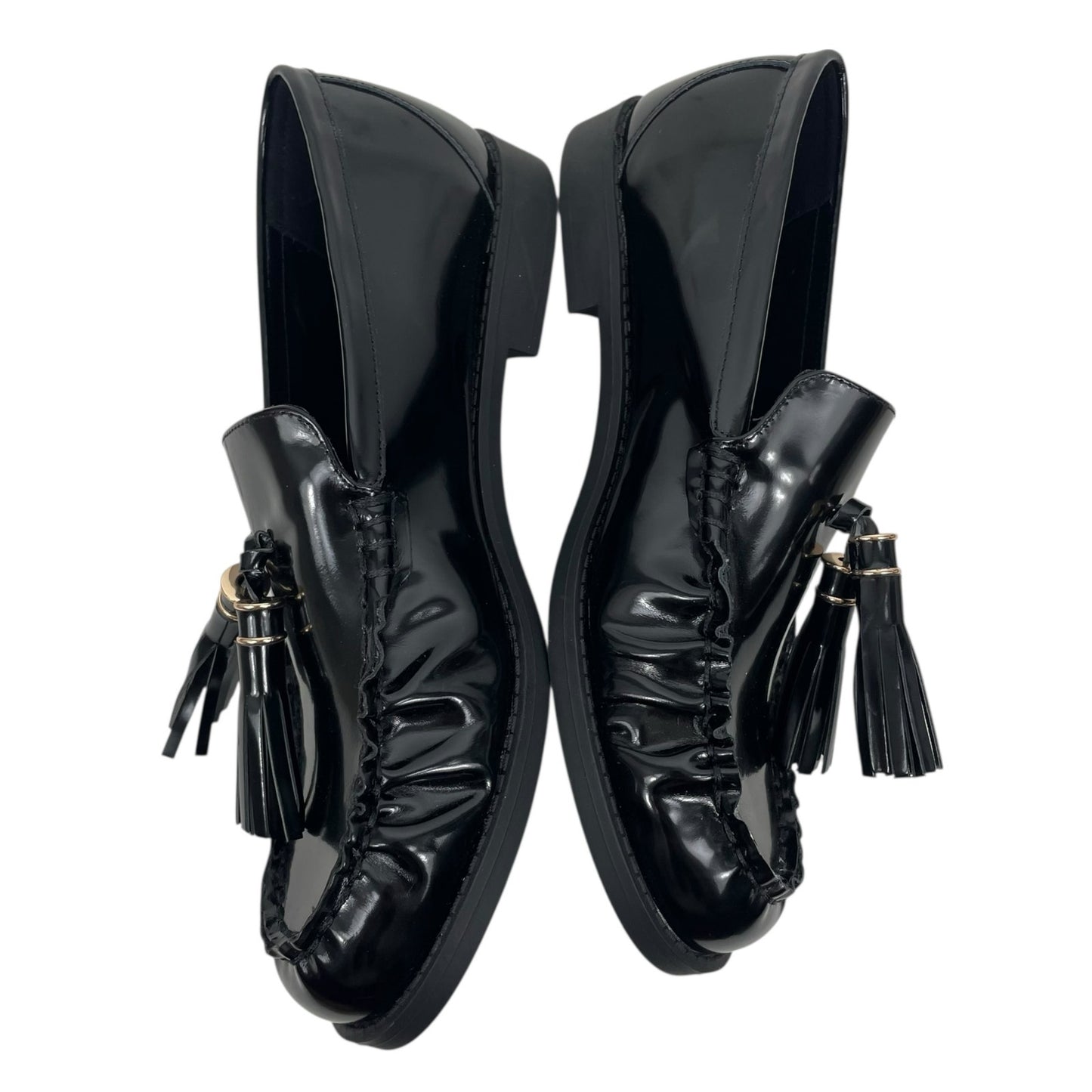 Mango Leather Slip On Loafer with Tassel Black Size 39/ 8.5