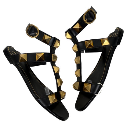 Valentino Garavani Roman Stud Ankle Strap Leather Sandal Black Size 36