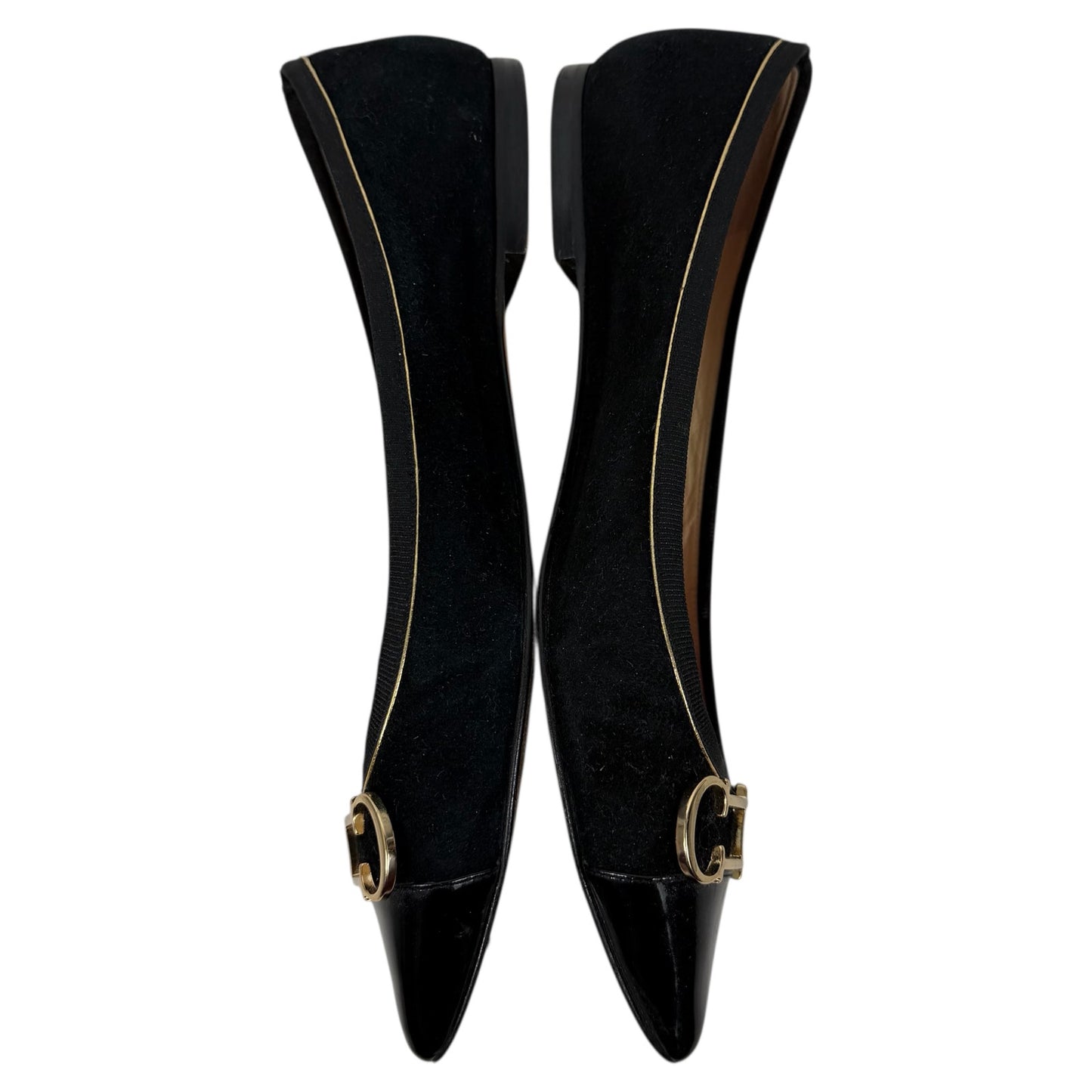 Carolina Herrera Initials Insignia Logo Cap Toe Suede Flats Black Size 36
