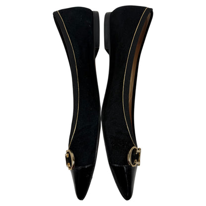 Carolina Herrera Initials Insignia Logo Cap Toe Suede Flats Black Size 36