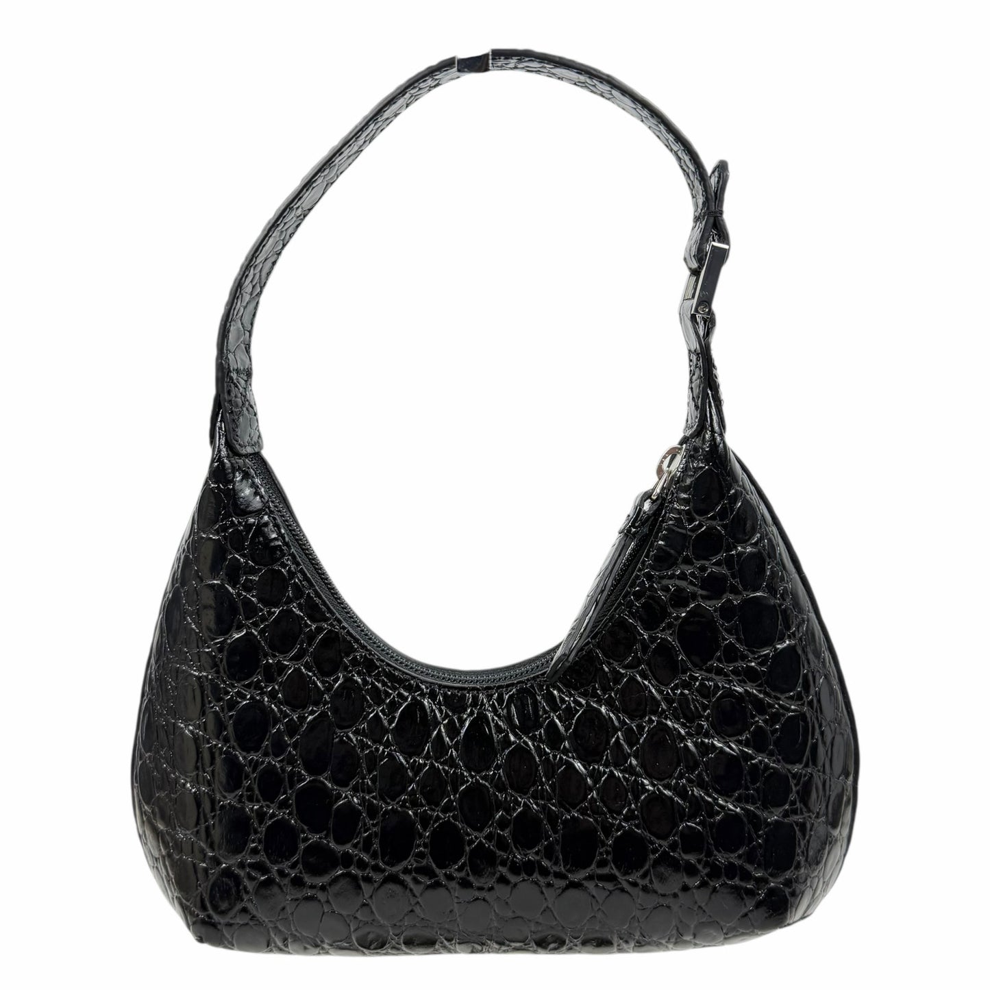 By Far Baby Amber Bag Black Circular Croco Embossed Leather Handbag