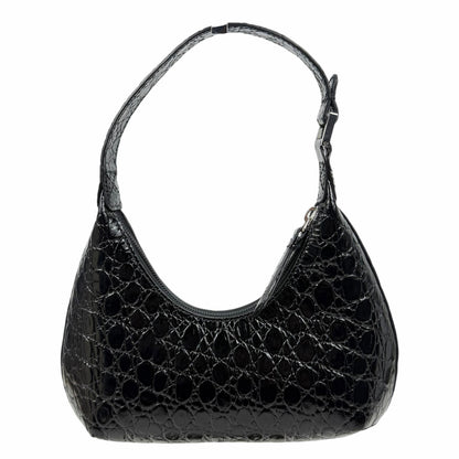 By Far Baby Amber Bag Black Circular Croco Embossed Leather Handbag