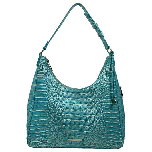 Brahmin Tabitha Melbourne Leather Shoulder Bag Aqua Blue Croc Embossed