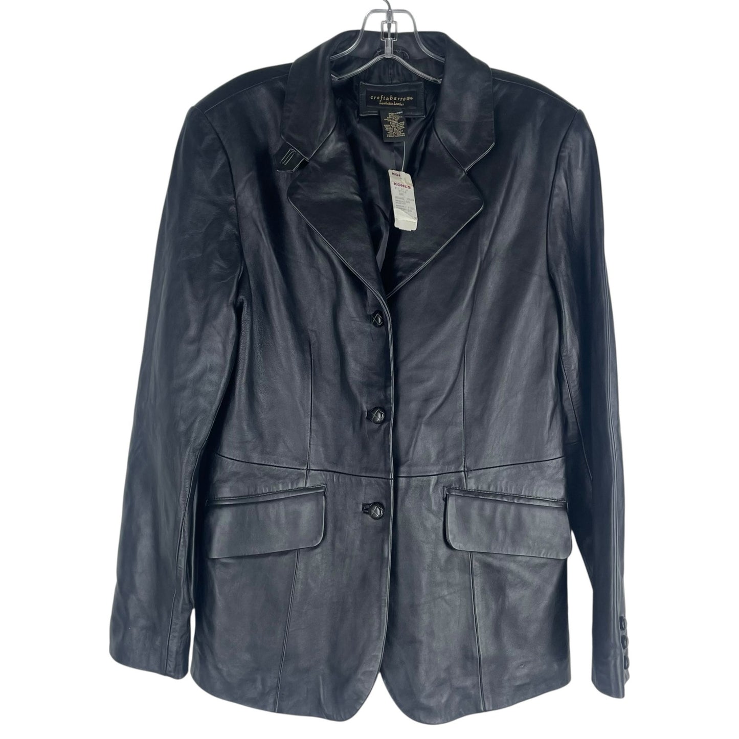 Croft & Barrow Black Lambskin Leather Blazer Jacket 3 Buttons Size M