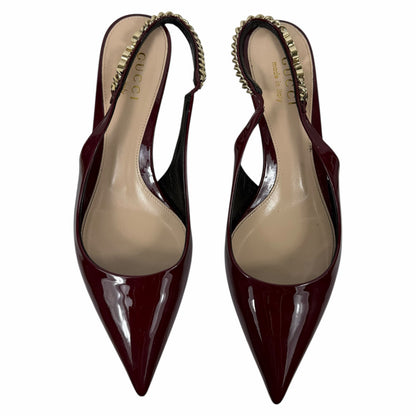 Gucci Signoria 45mm Patent Leather Slingback Pump Kitten Heel Red Size 37