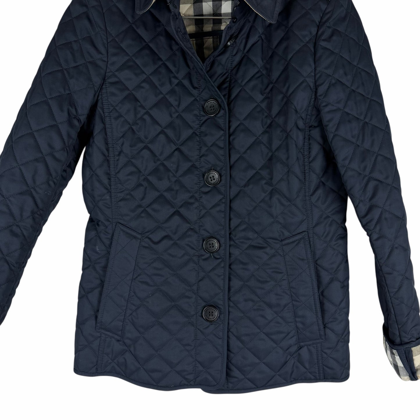 Burberry Ashurst Diamond Quilted Jacket Check Lining Dark Blue Size XS