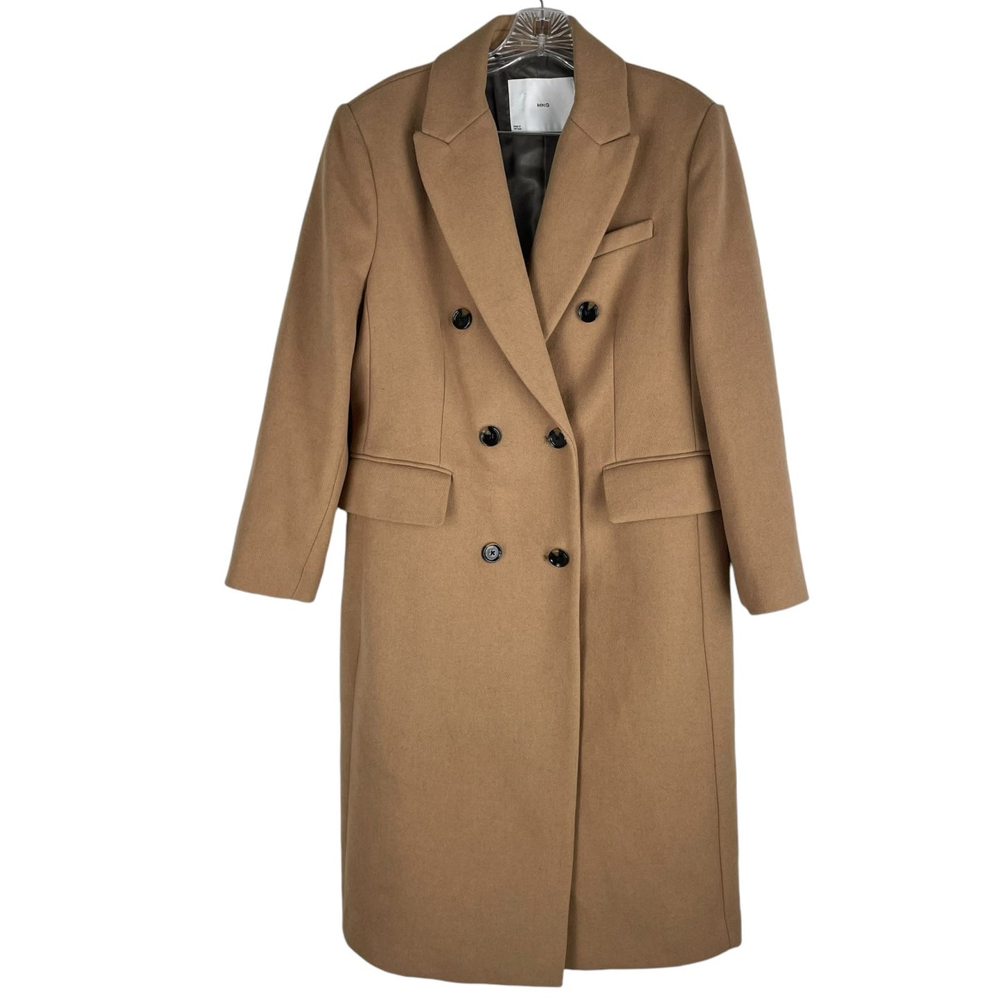 Mango MNG Tailored Double Breasted Wool Coat Camel Brown Size XL