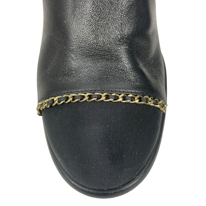 Chanel Coco Mark Logo Cap Toe Chain Short Leather Boots Black Size 39