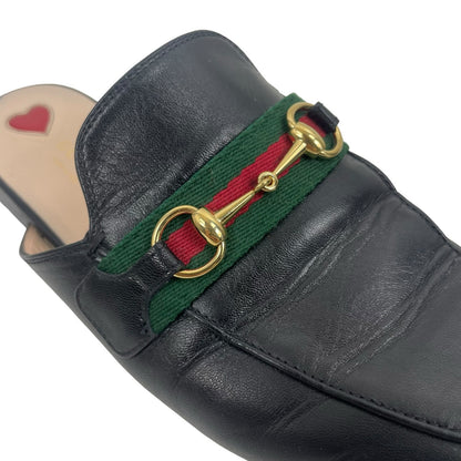 Gucci Princetown Leather Horsebit Web Mules Slipper Black Size 39