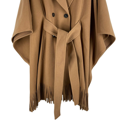 Express Fringe Belted Cape Poncho Coat Butterscotch Camel Size M/L